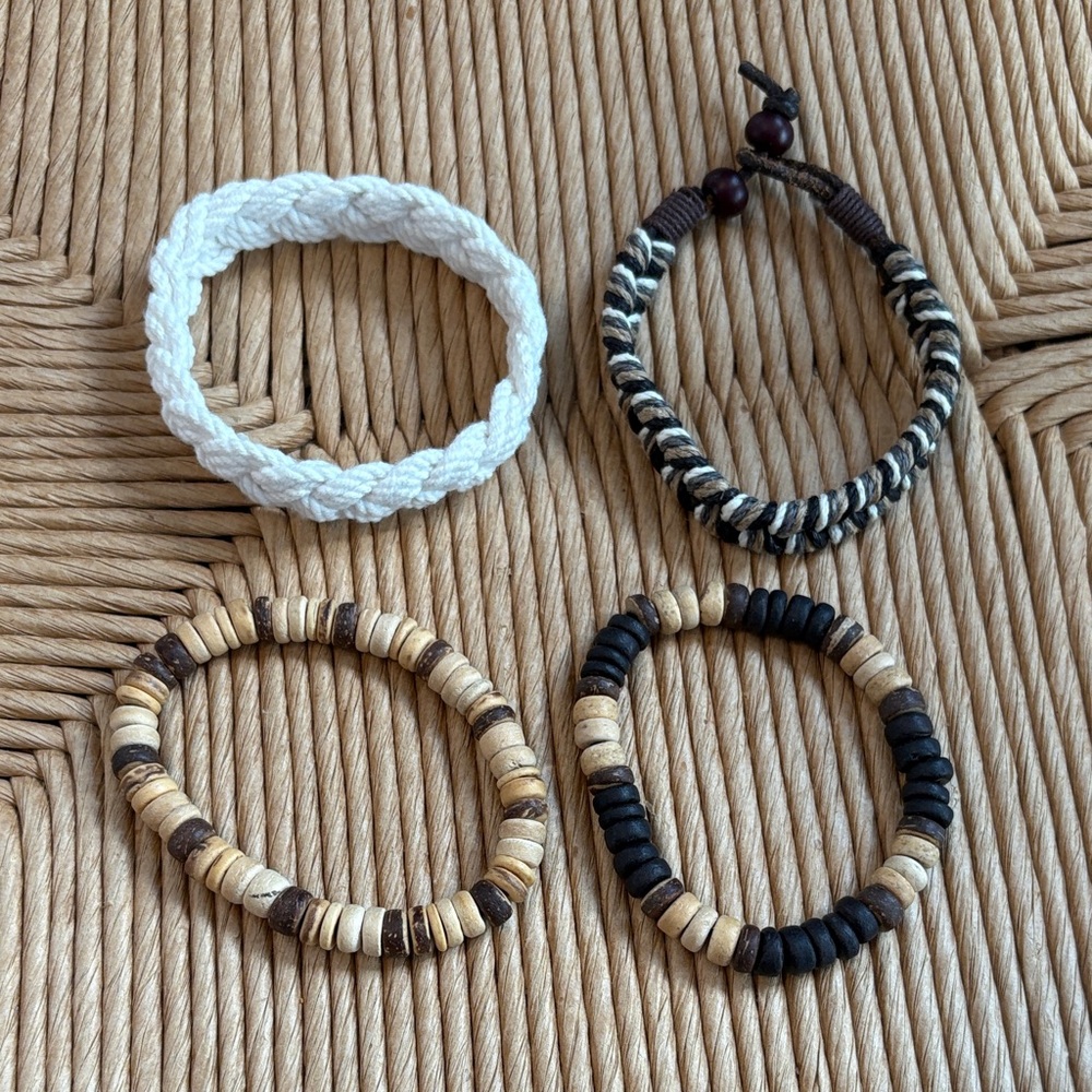 Set of Four Braided and Beaded Bracelets Bundle